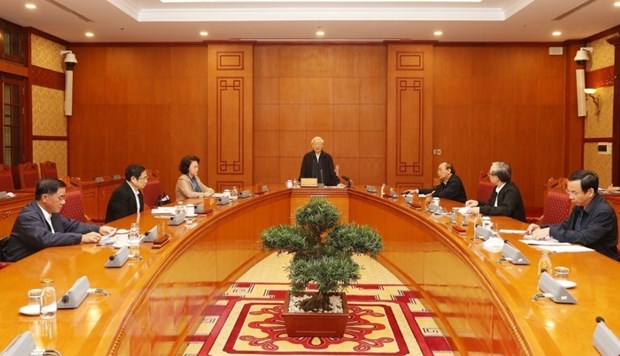 Tổng Bí thư, Chủ tịch nước Nguyễn Phú Trọng chủ trì họp Tiểu ban Nhân sự Đại hội XIII. (Ảnh: Trí Dũng/TTXVN)