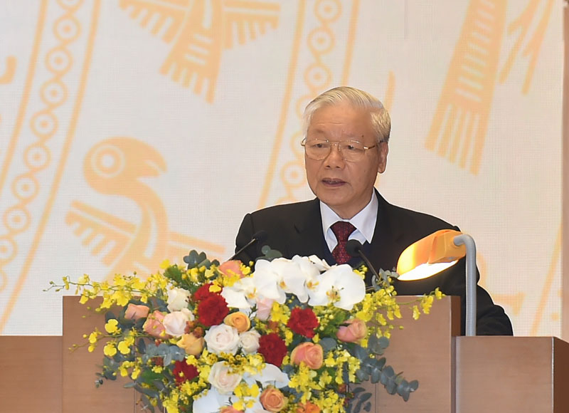 Tổng Bí thư, Chủ tịch nước Nguyễn Phú Trọng phát biểu tại Hội nghị sáng 28/12 (Ảnh: VGP)