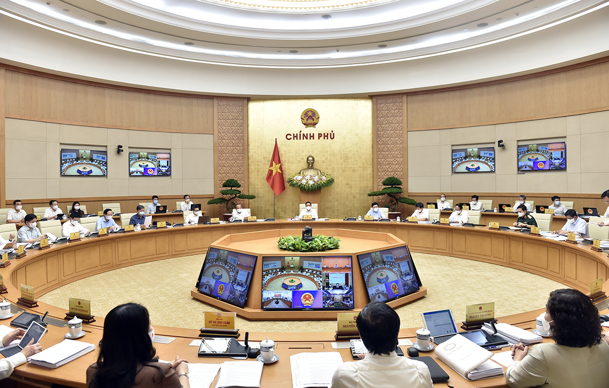 Thủ tướng Phạm Minh Chính chủ trì phiên họp Chính phủ thường kỳ tháng 5/2021 (Ảnh: Nhật Bắc)