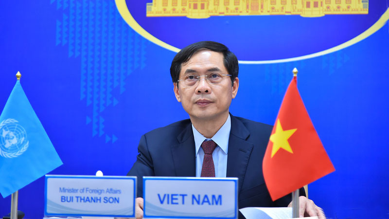 Bộ trưởng Ngoại giao Bùi Thanh Sơn tham dự Phiên thảo luận mở trực tuyến cấp cao của HĐBA LHQ (Ảnh: BNG)
