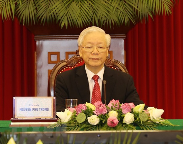 Tổng Bí thư Nguyễn Phú Trọng dẫn đầu Đoàn đại biểu cấp cao Đảng Cộng sản Việt Nam tham dự Hội nghị (Ảnh: TTXVN)