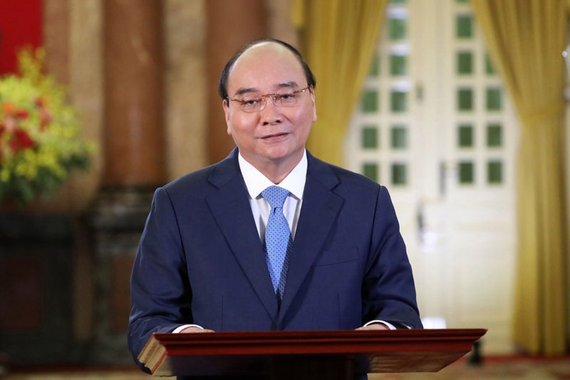 Chủ tịch nước Nguyễn Xuân Phúc phát biểu tại phiên thảo luận đầu tiên của Hội nghị thượng đỉnh doanh nghiệp APEC 2021 (Ảnh: BNG)