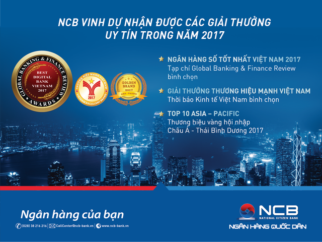 NCB được vinh danh là ngân hàng số tốt nhất Việt Nam năm 2017