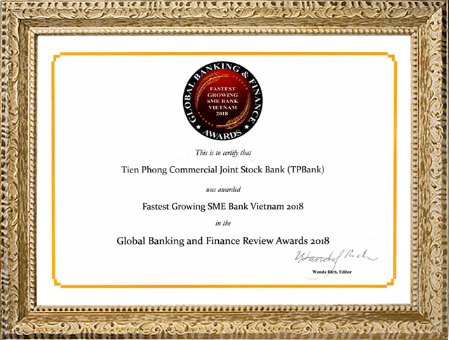 Tạp chí Global Banking and Finance Review đã trao giải thưởng này cho TPBank ngày 18.12.2018