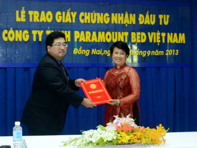 Paramount Bed Việt Nam nhận giấy phép đầu tư tại Đồng Nai