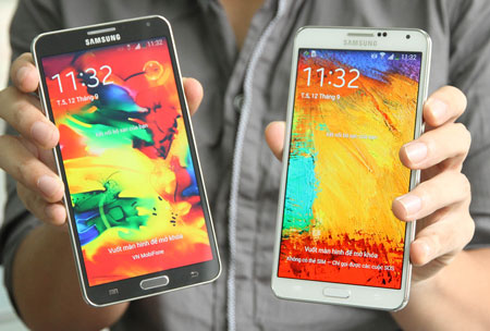 Galaxy Note 3 được trang bị màn hình 5,7 inch, lớn hơn 0,2 inch so với Galaxy Note II.