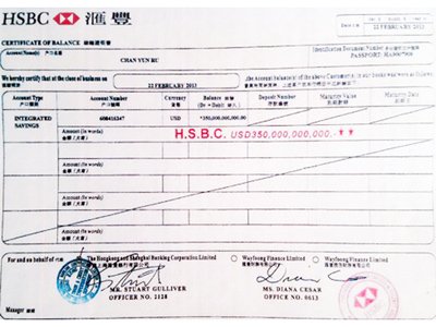 Làm giả chứng thư bảo lãnh 350 tỷ USD của HSBC Hongkong