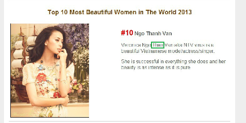 Sự thật về trang web bầu Ngô Thanh Vân vào top 10 người đẹp thế giới