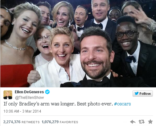Bức ảnh gây bão tại giải Oscar khiến Twitter chập chờn