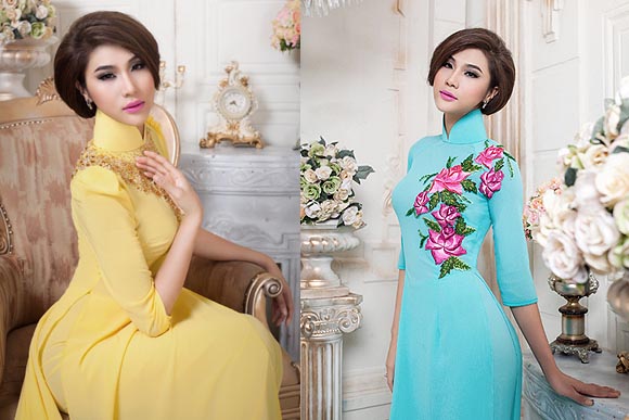 Siêu mẫu Kim Dung khoe đường cong gợi cảm cùng áo dài đa sắc