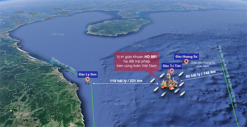 Vị trí giàn khoan Trung Quốc đặt trái phép trên vùng biển Việt Nam. (Bấm vào hình xem inforgraphic)