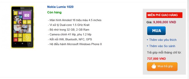 Nokia Lumia 1020 lại giảm giá sốc
