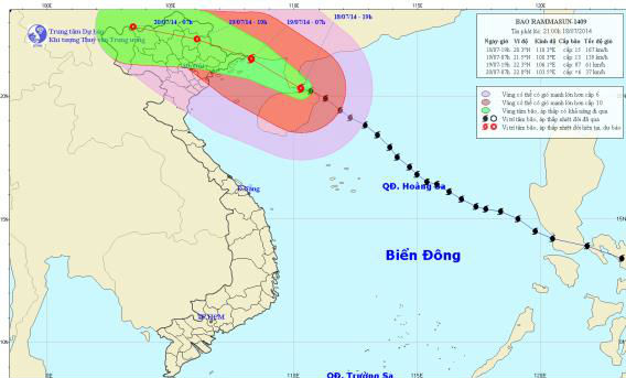 Sáng 19/7, bão Rammasun đổ bộ vào bờ biển Quảng Ninh
