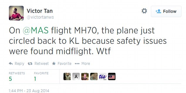Một hành khách đã tweet về sự cố trên mạng Twitter.