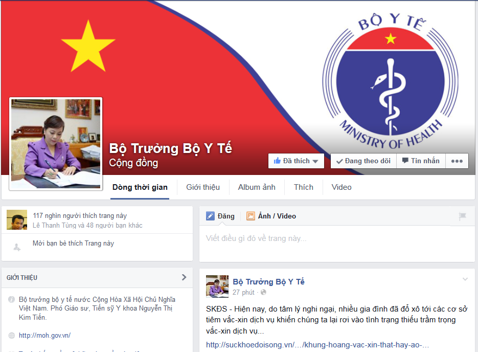 Fanpage chính thức  Bộ trưởng Y tế có số like tăng chóng mặt